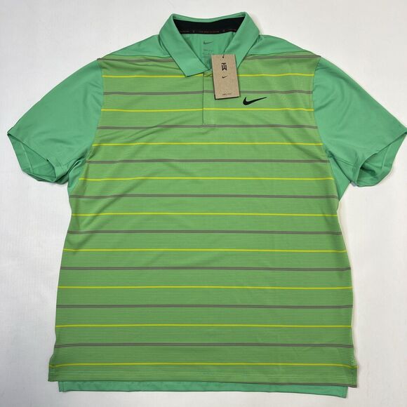 Nike Dri-FiT Tiger Woods ADV Striped Golf Polo XL Spring Green Yellow NEW $90 - Picture 3 of 15